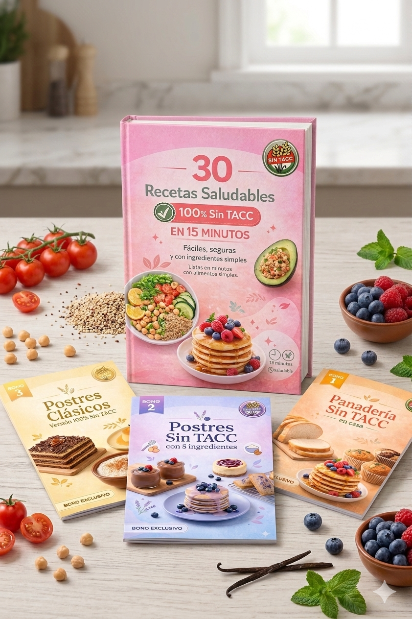 COCINA SIN TACC EN 15 MINUTOS+ 3 BONOS DE REGALO 🎁